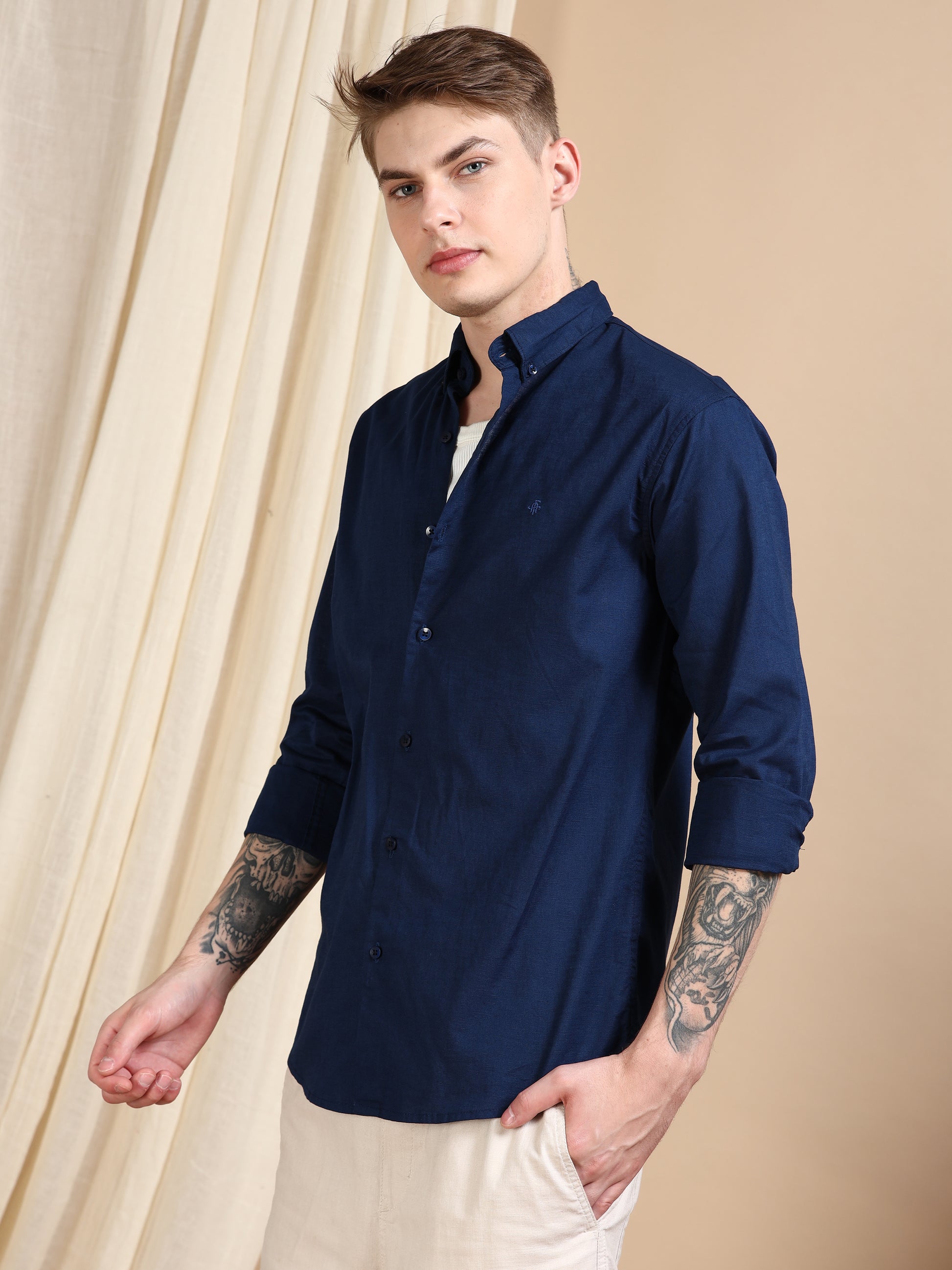 Solid Linen Royal Blue Colour Shirt For Men
