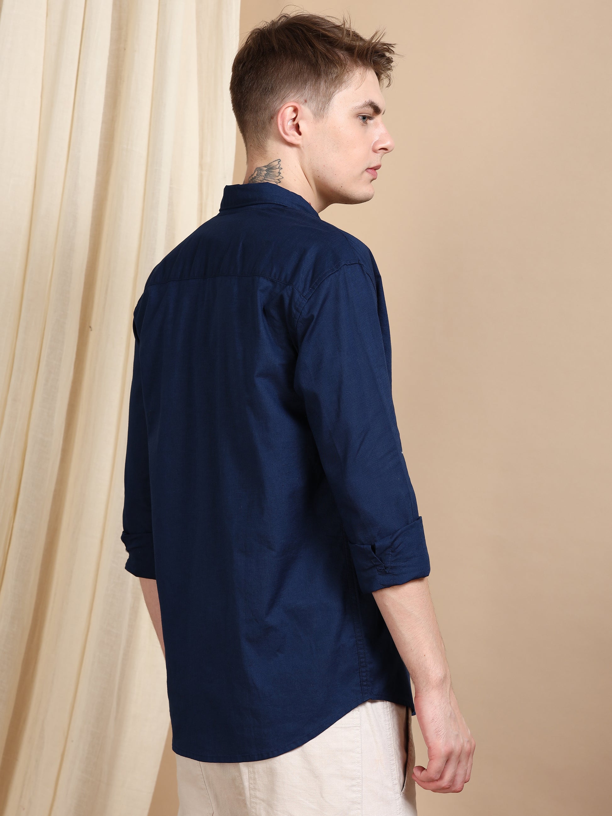 Solid Linen Royal Blue Colour Shirt For Men