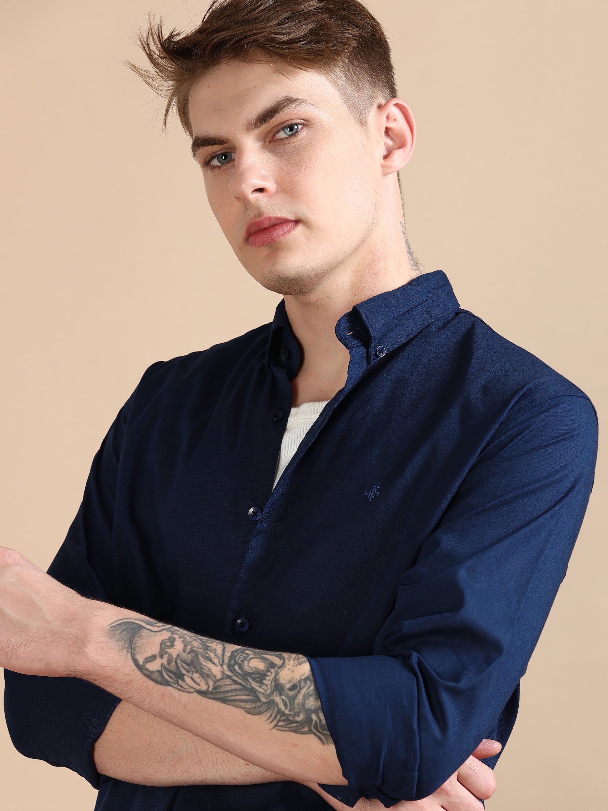 Solid Linen Royal Blue Colour Shirt For Men