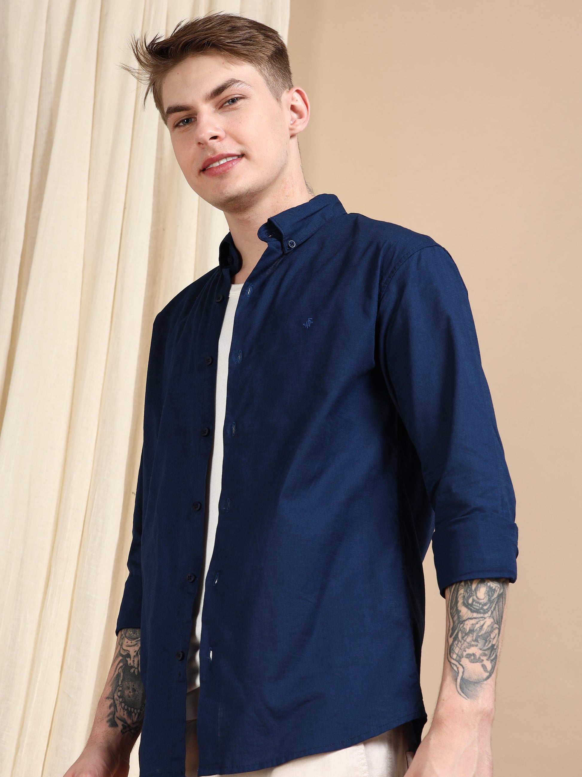 Solid Linen Royal Blue Colour Shirt For Men