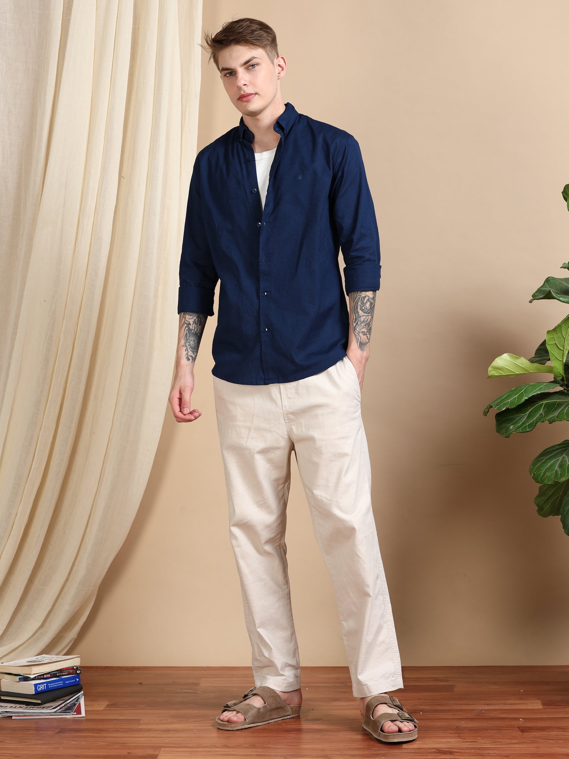 Solid Linen Royal Blue Colour Shirt For Men