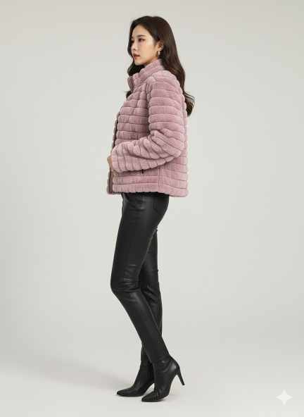 lavender plush faux fur winter jacket, stylish warm winter outerwear for women