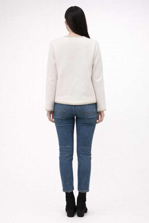 Women's White Cardigan/sweater with Gold Trim & Crystal Buttons â€“ Elegant Winter Layer