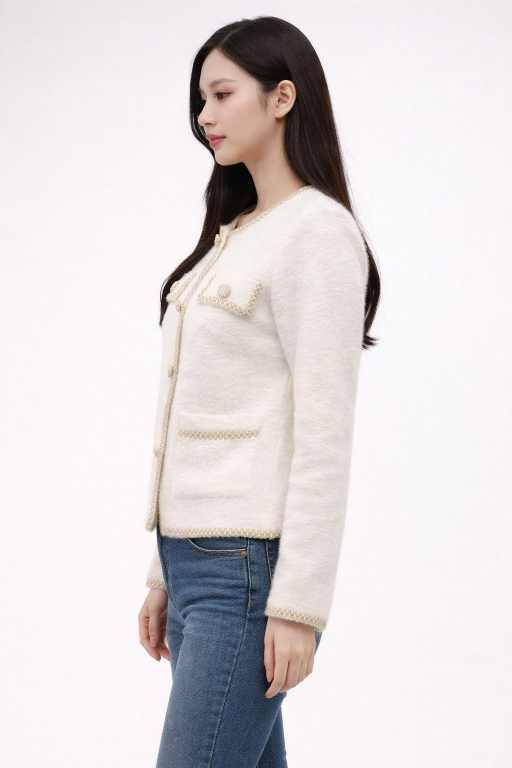 Women's White Cardigan/sweater with Gold Trim & Crystal Buttons â€“ Elegant Winter Layer