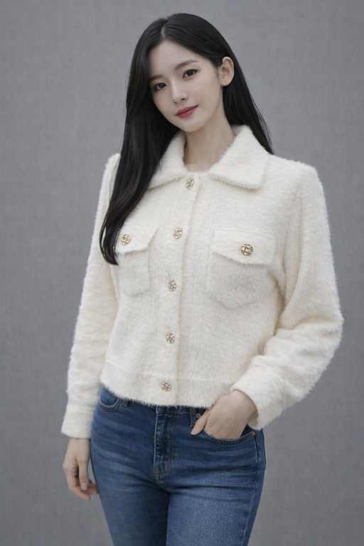 White Fuzzy Button-Up Sweater for Women – Chic Winter Essential with Crystal Buttons
