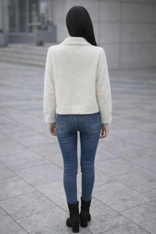 White Fuzzy Button-Up Sweater for Women â€“ Chic Winter Essential with Crystal Buttons