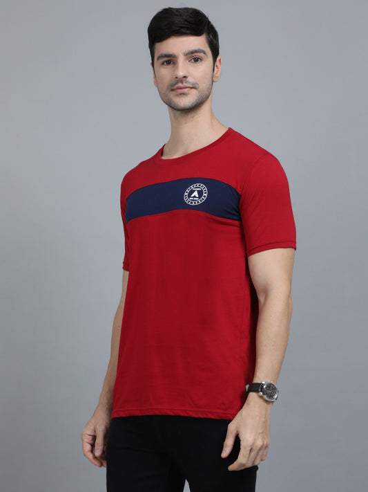 Men's Color-Block Cotton T-Shirt – Red & Navy