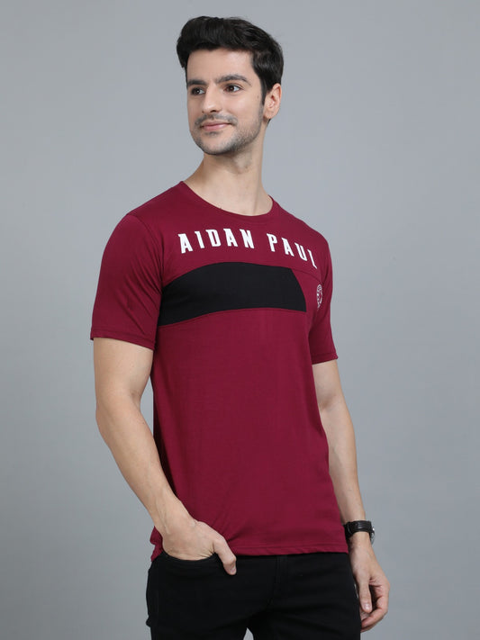 Men's Maroon Printed Cotton T-Shirt | Casual Half Sleeves Tee for Men's