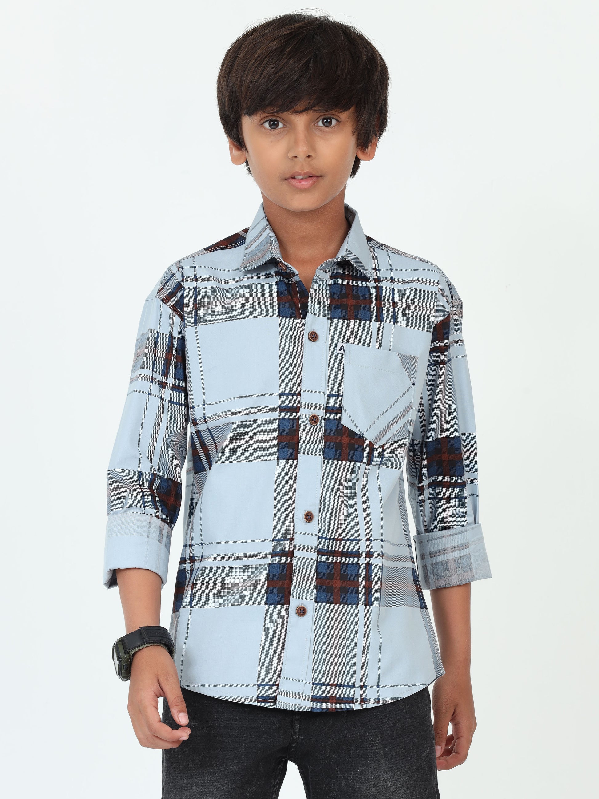  Aquablue Cotton Blend Broad Checked Kids Boys Shirts