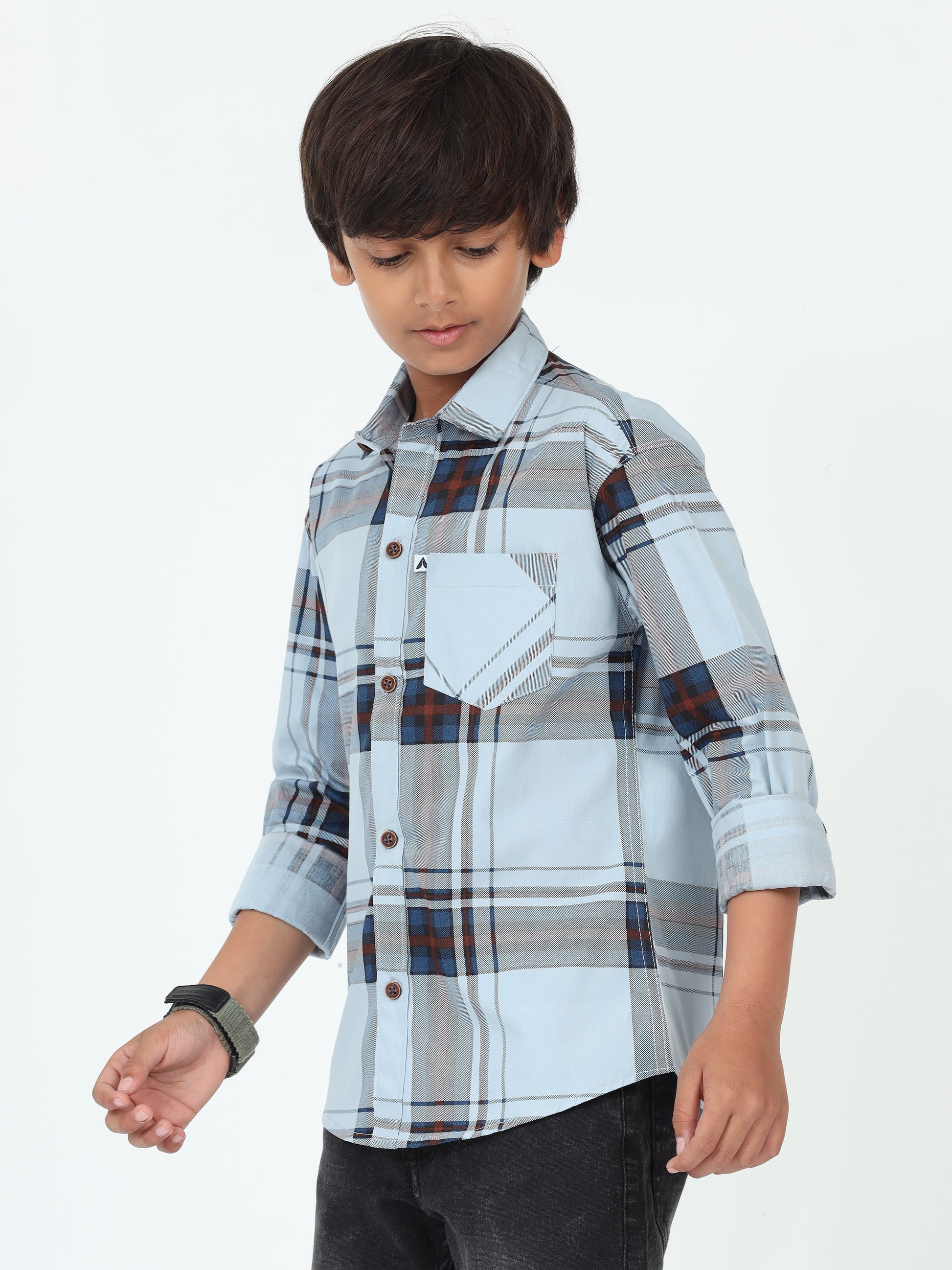  Aquablue Cotton Blend Broad Checked Kids Boys Shirts