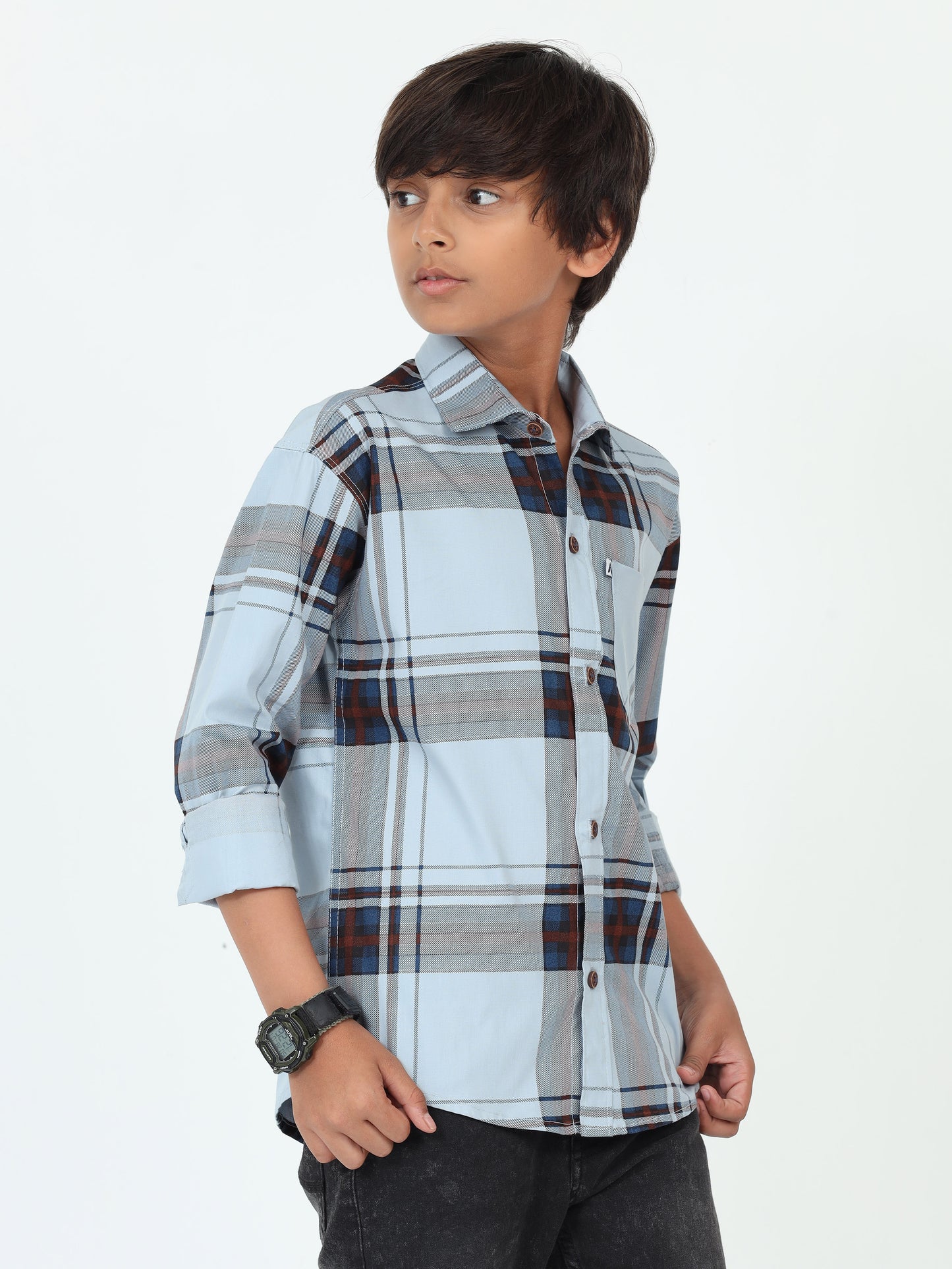  Aquablue Cotton Blend Broad Checked Kids Boys Shirts