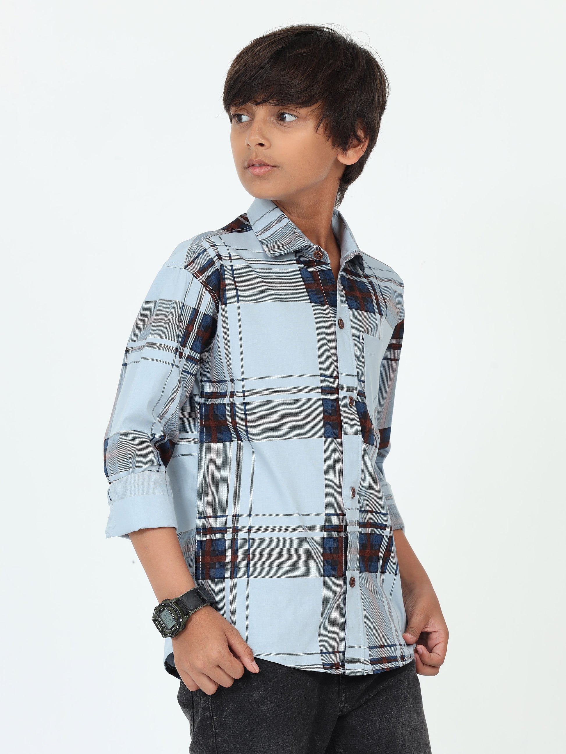  Aquablue Cotton Blend Broad Checked Kids Boys Shirts