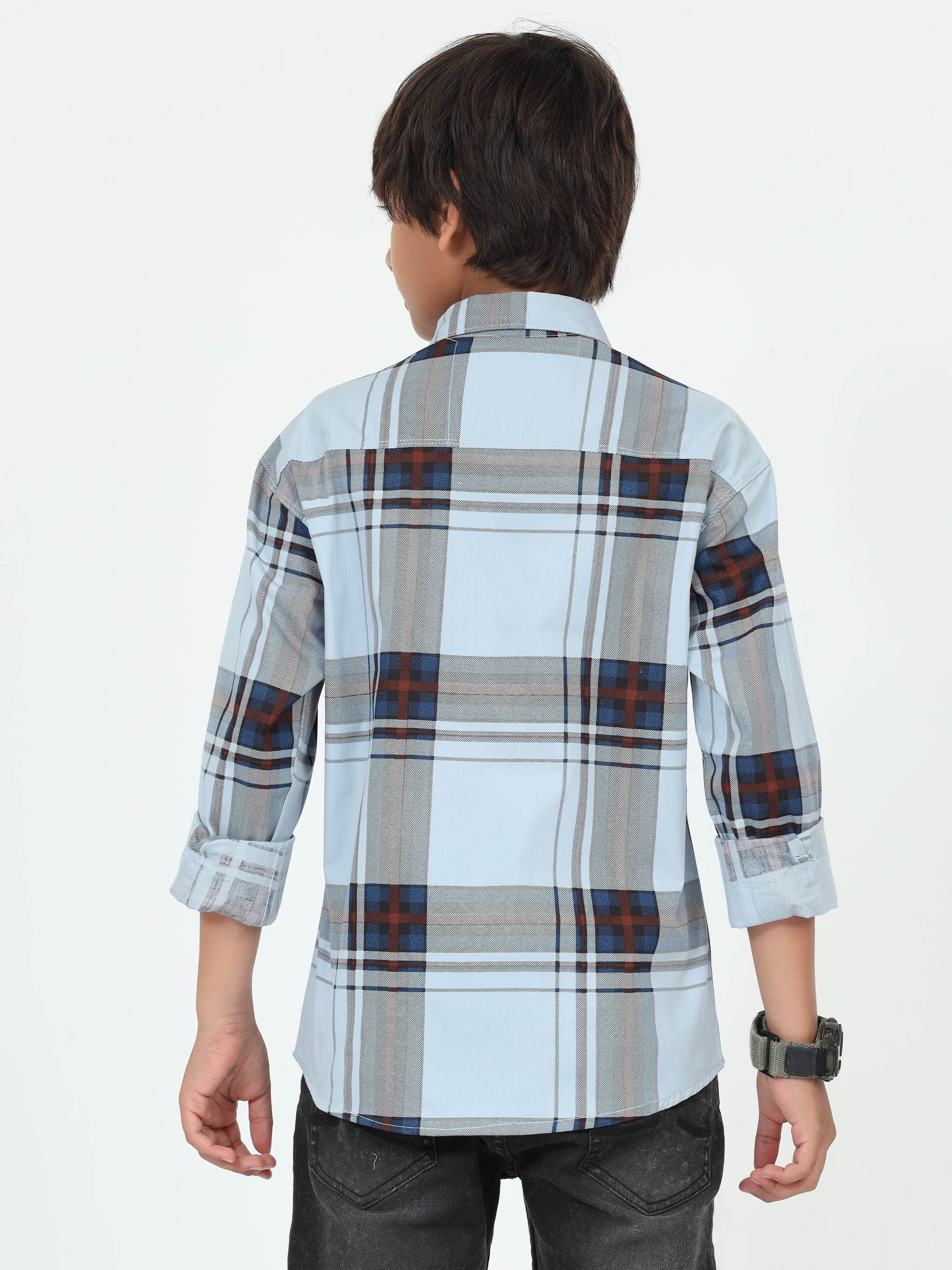  Aquablue Cotton Blend Broad Checked Kids Boys Shirts