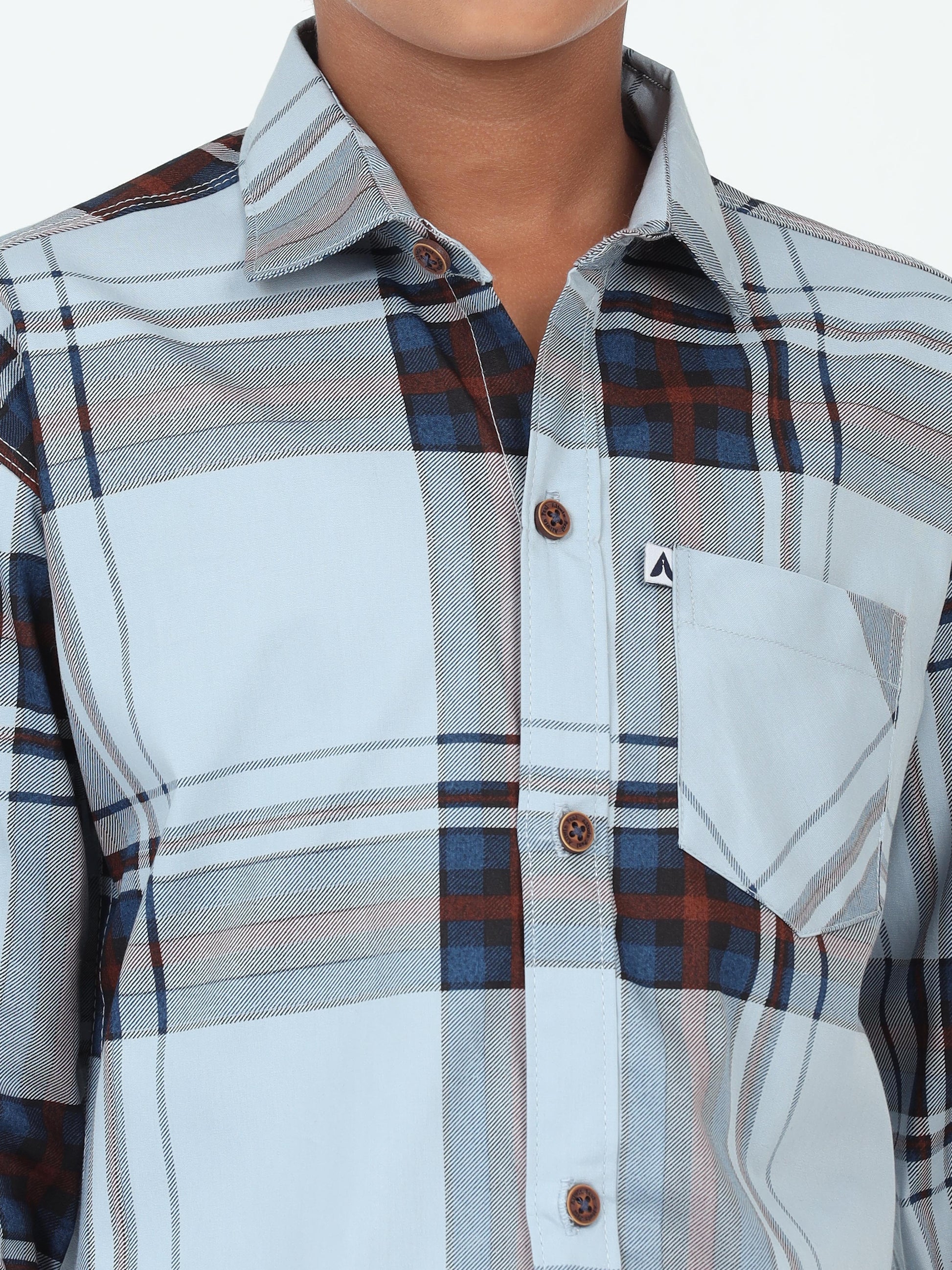 Aquablue Cotton Blend Broad Checked Kids Boys Shirts