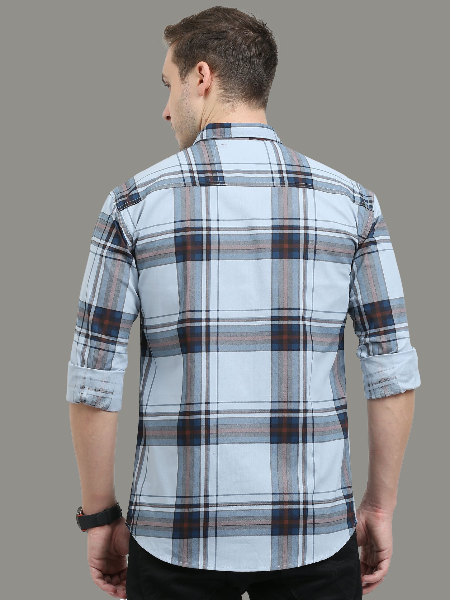  Aquablue Cotton Blend Broad Check Shirt for Men