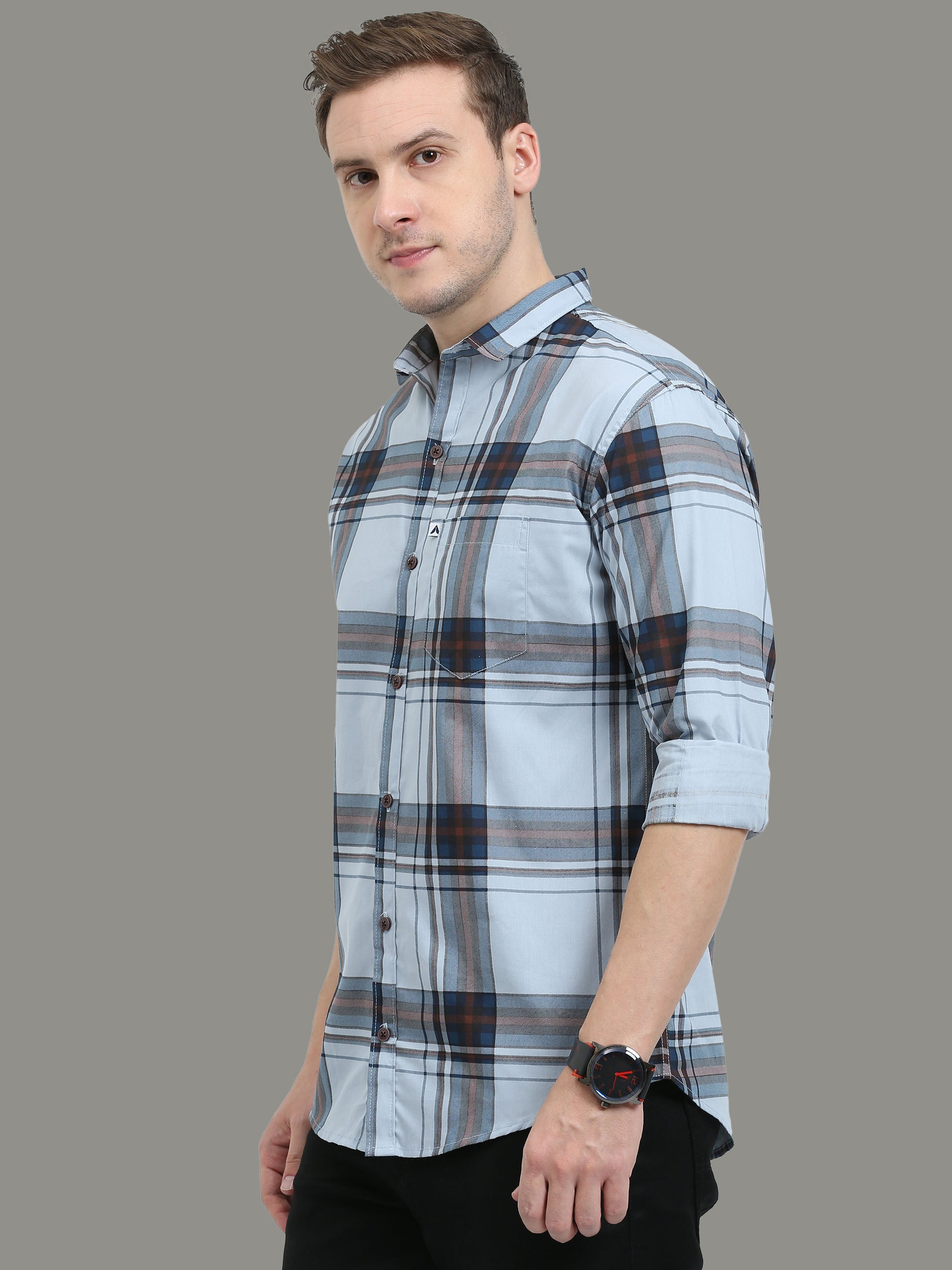  Aquablue Cotton Blend Broad Check Shirt for Men