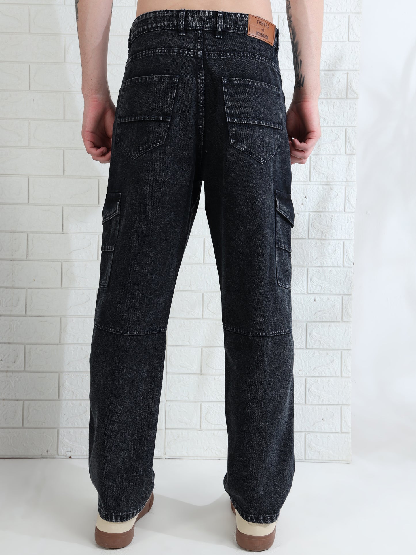 Men's black washed denim jeans with straight fit and modern casual style