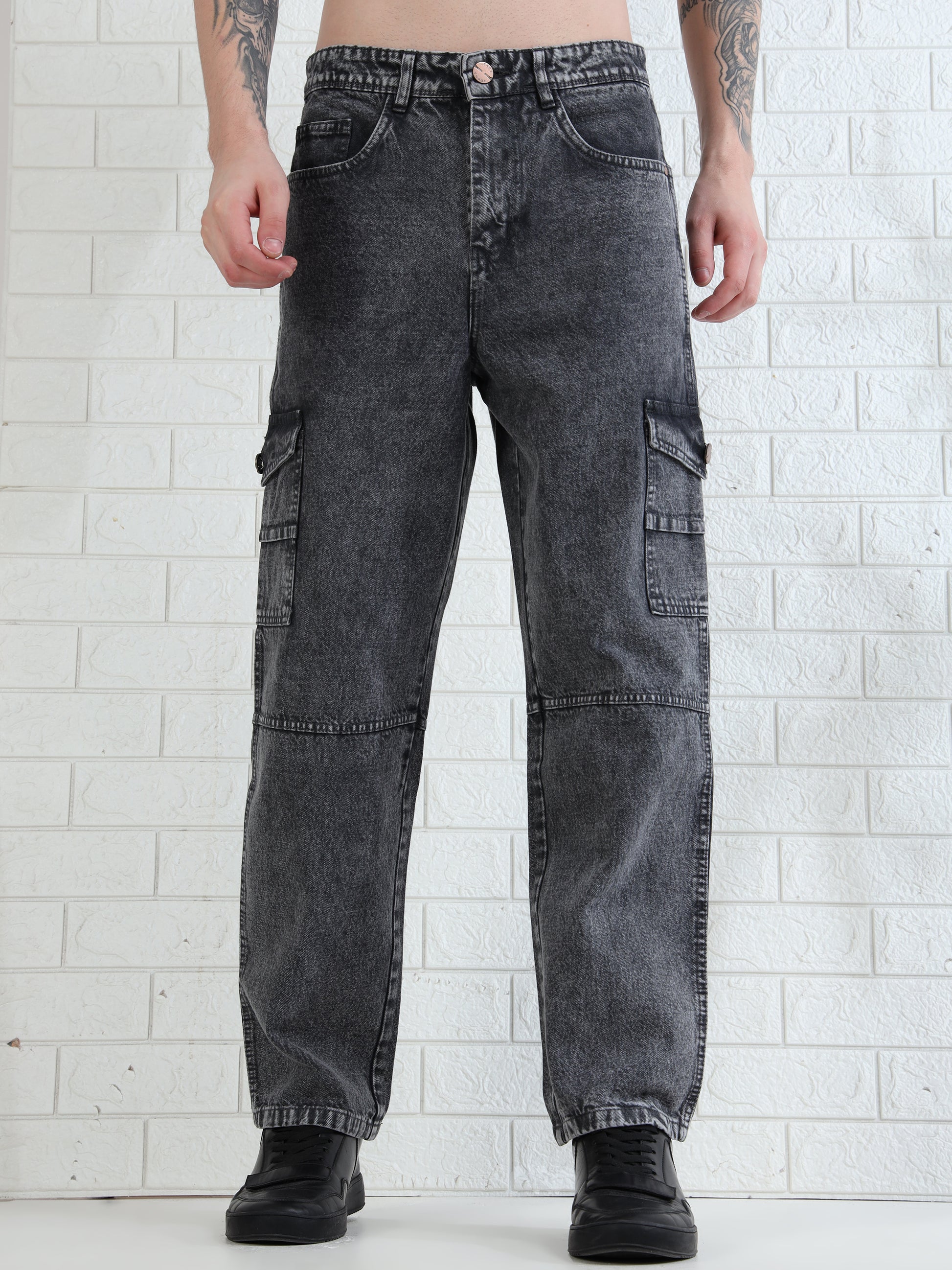 Urban Drift Dark Grey Cargo Pants Baggy for Men 