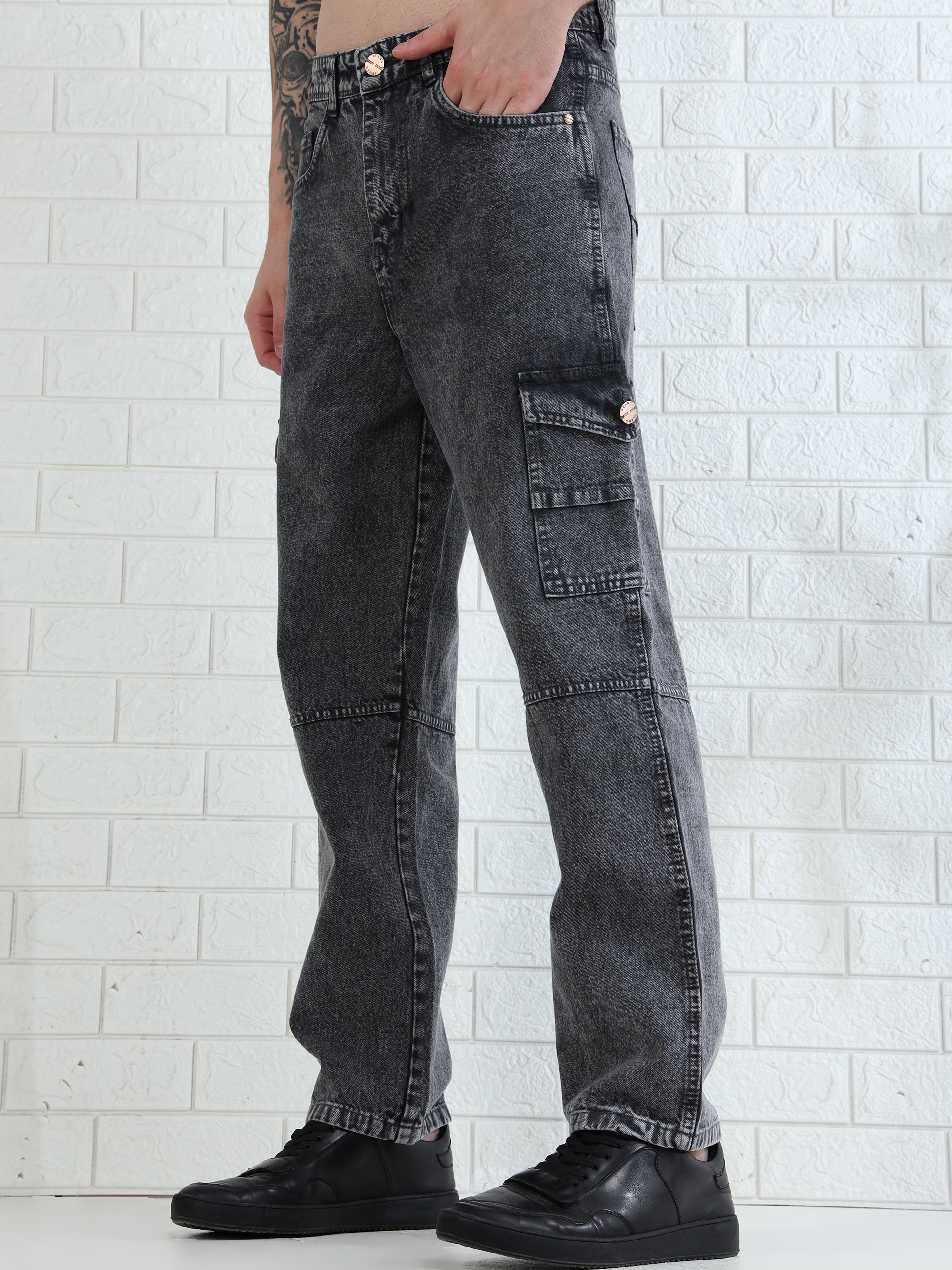 Shop Urban Drift Dark Grey Cargo Pants Baggy for Men Online