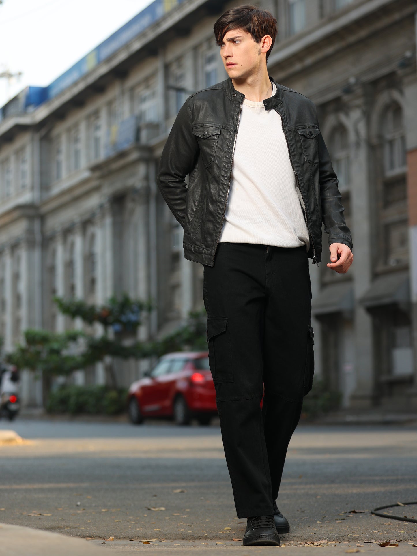 Stylish men's black cargo trousers