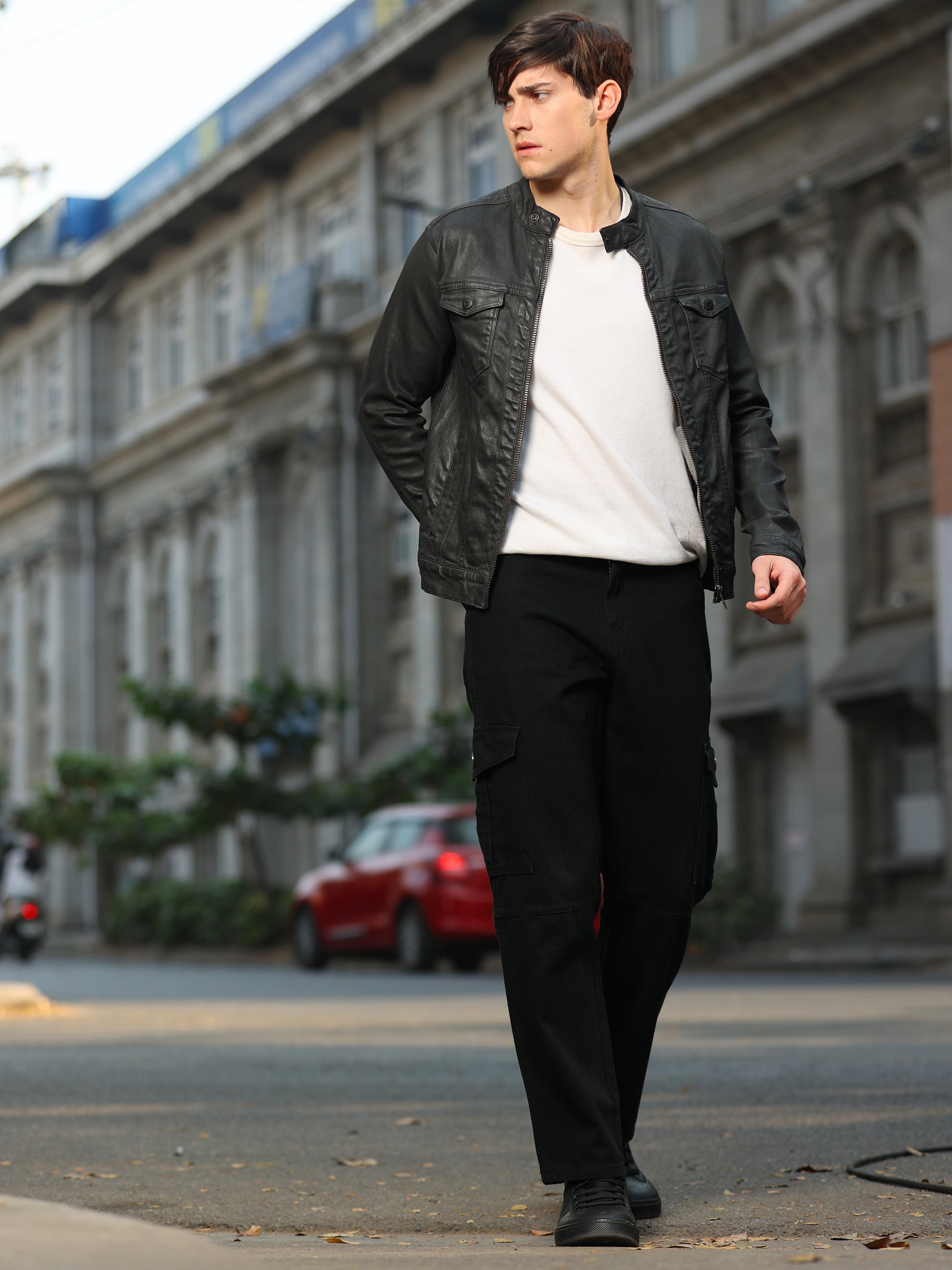Stylish men's black cargo trousers