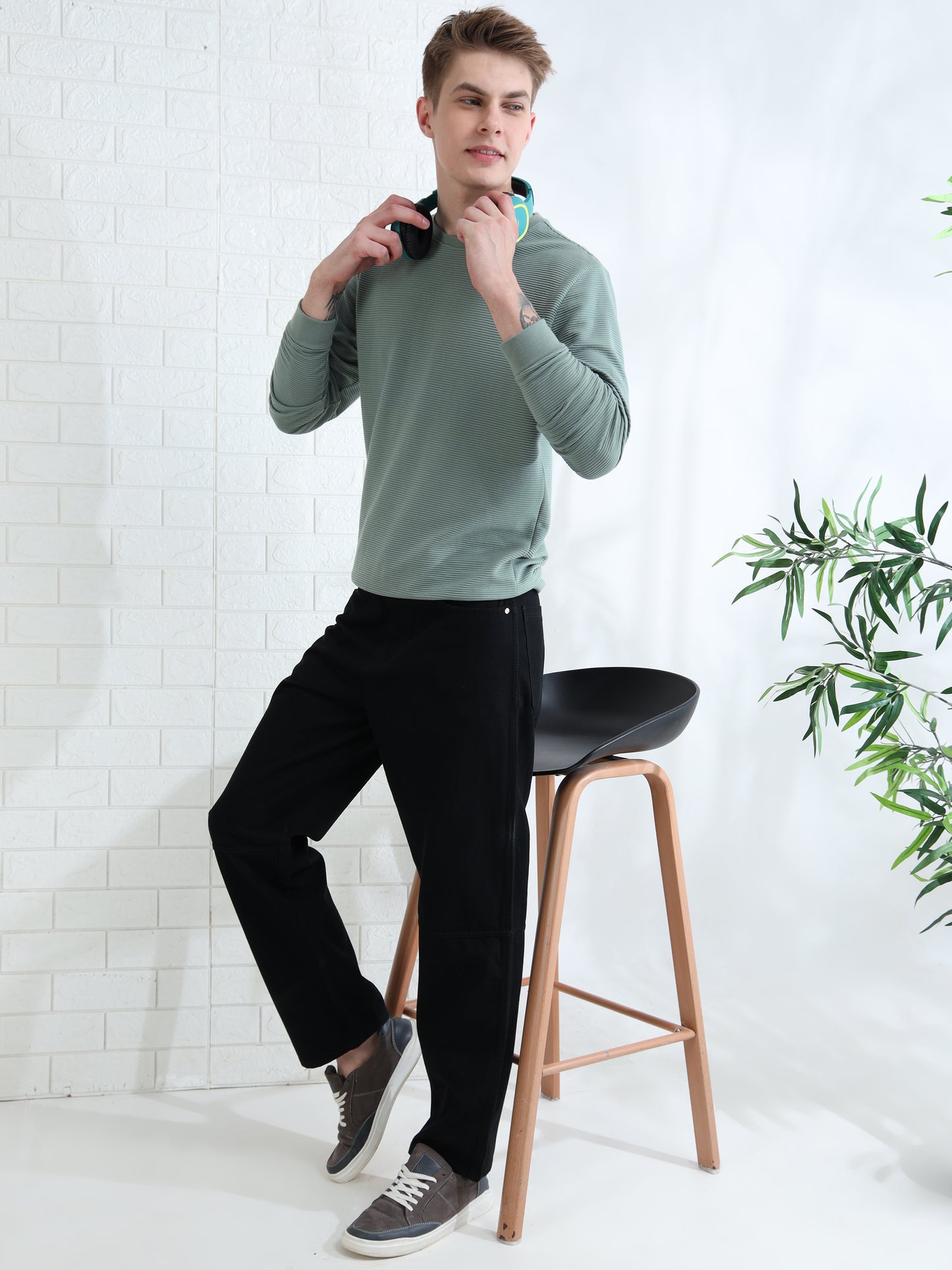 Men's everyday wear black denim jeans