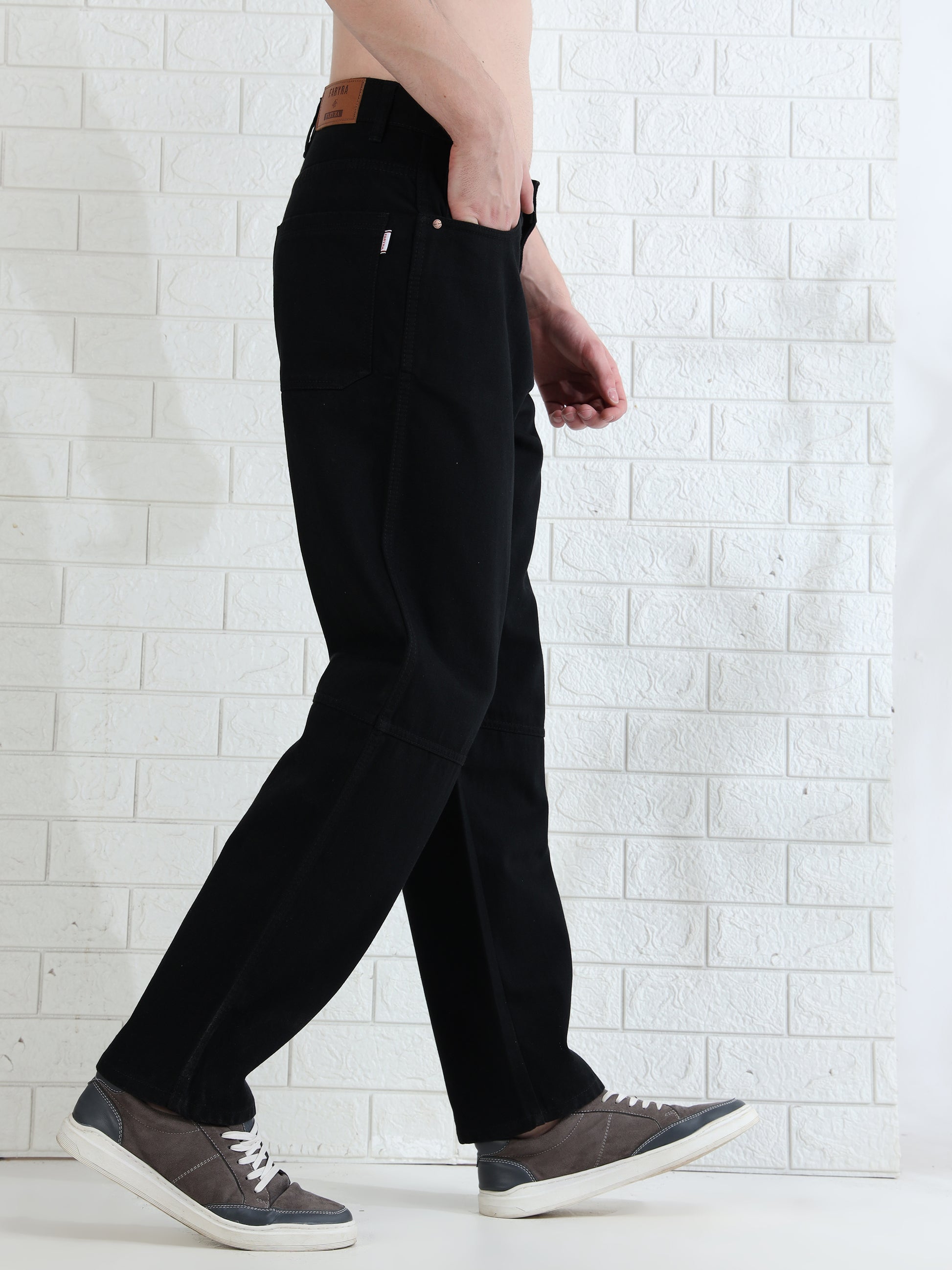 Casual men's washed black jeans