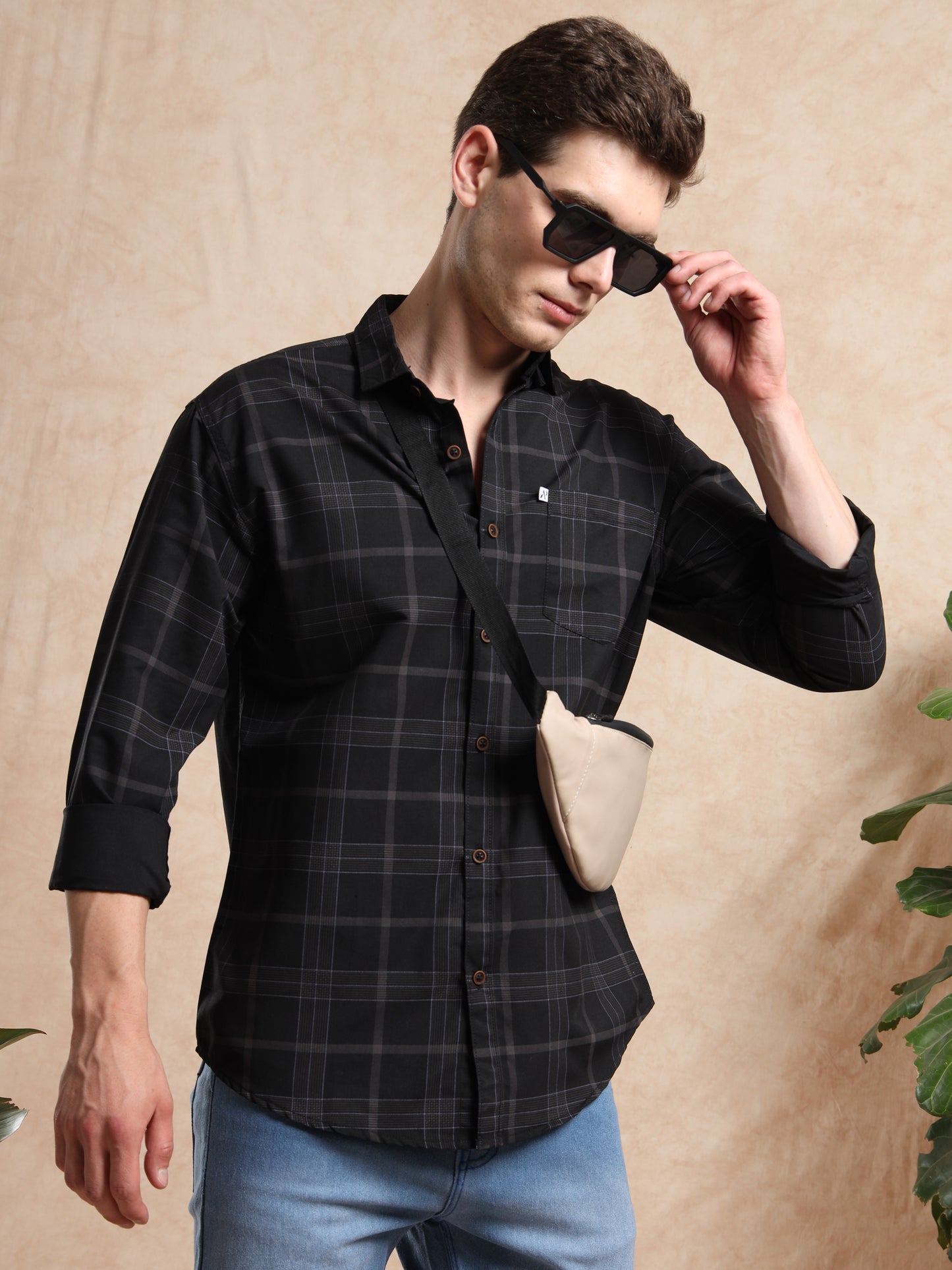 Men, Black Checkered Shirt