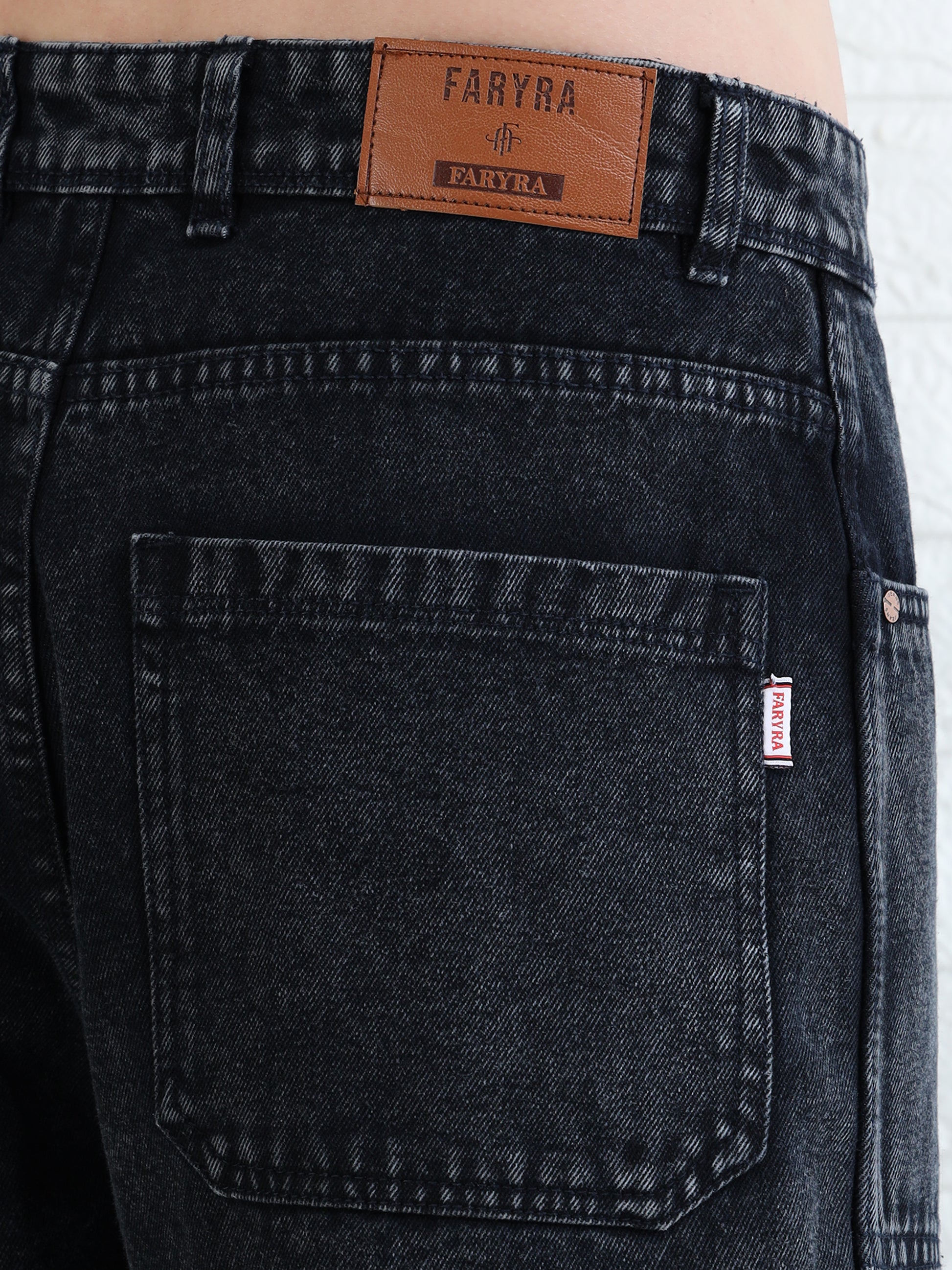 Men's black washed denim jeans with straight fit and modern casual style