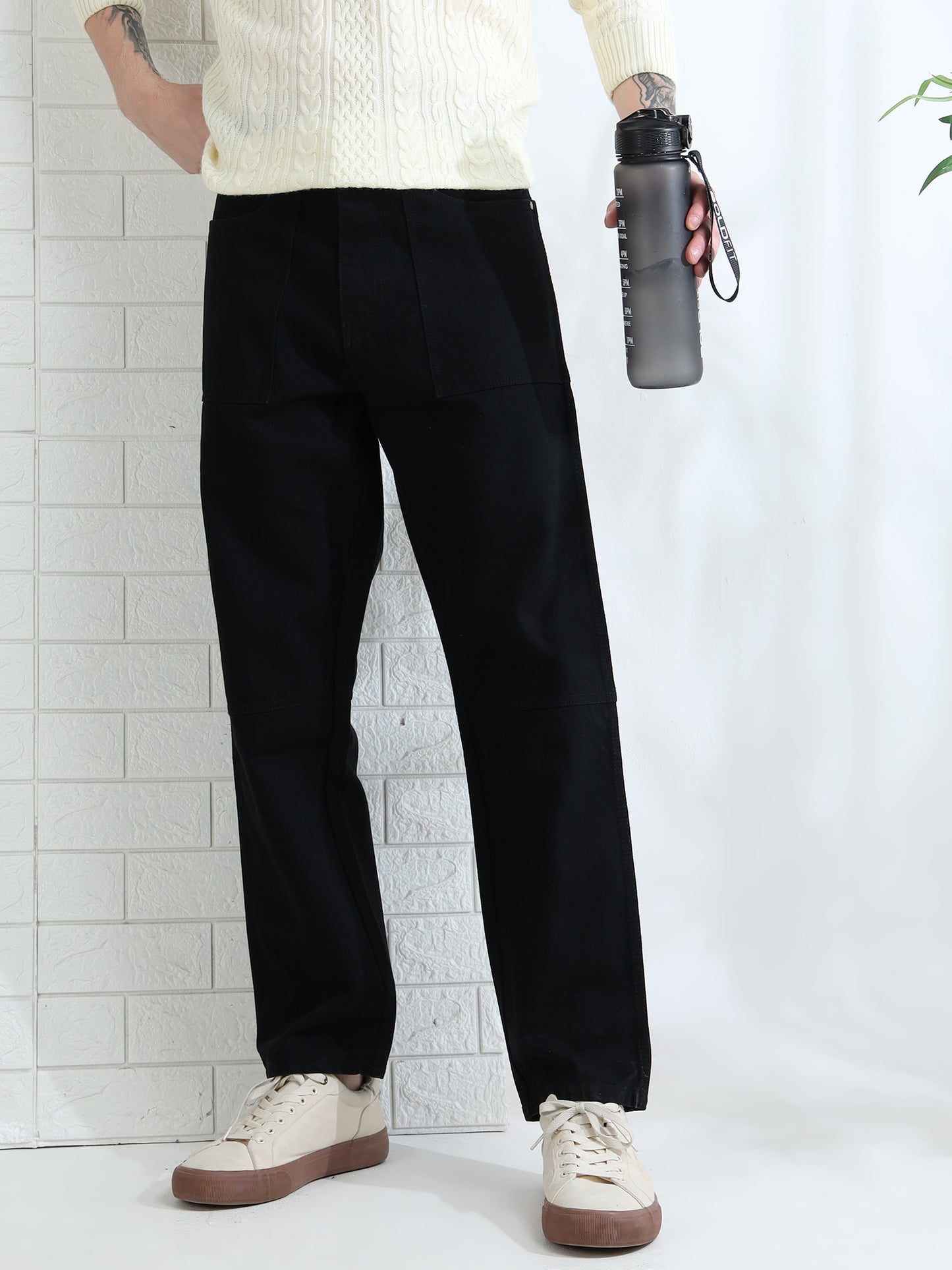 Trendy men's black denim pants