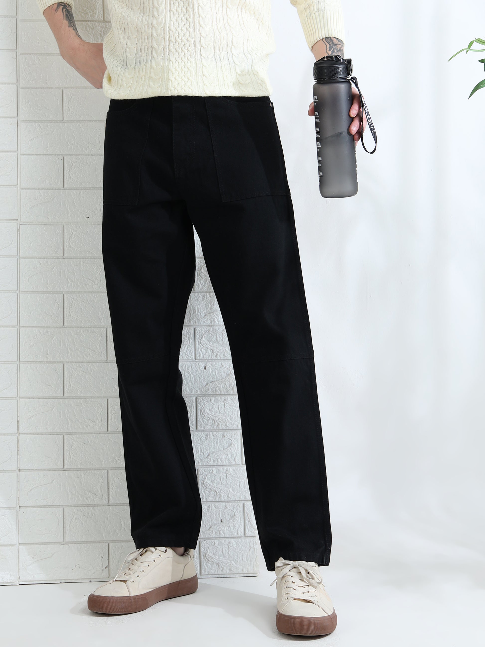 Trendy men's black denim pants
