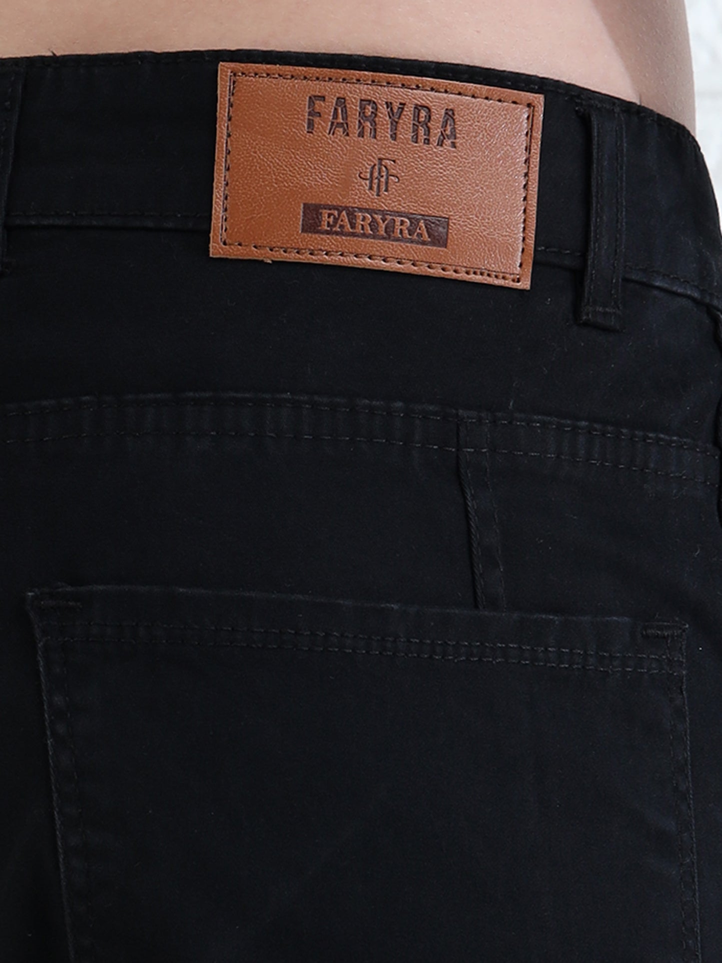 Men's straight fit black cotton cargos with durable fabric and modern design