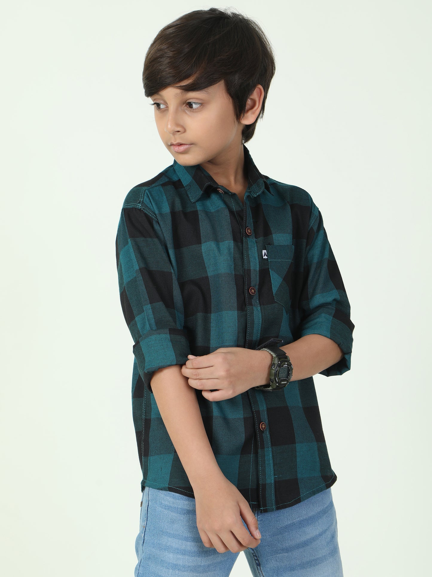 Tomtom Cotton Blend Blue Checks Casual Shirts For Boys
