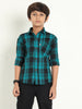 Wanted Blue Cotton Blend Checks Shirt For Kids