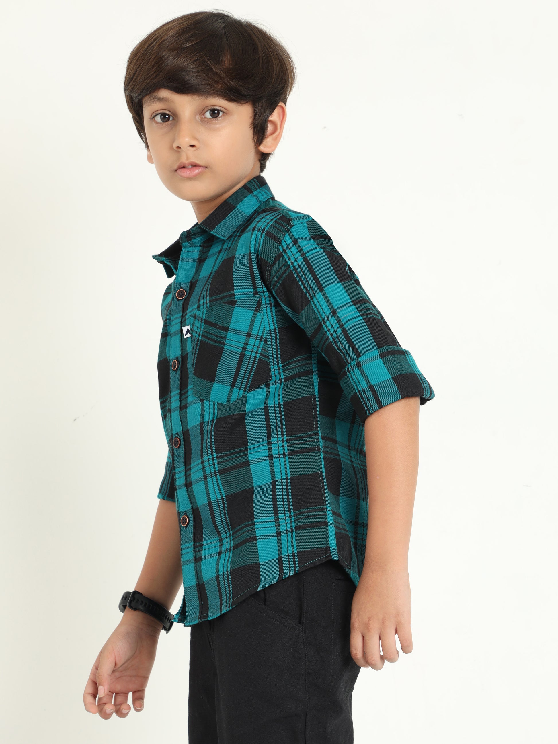 Cotton Blend Checks Wanted Boys Blue Shirt
