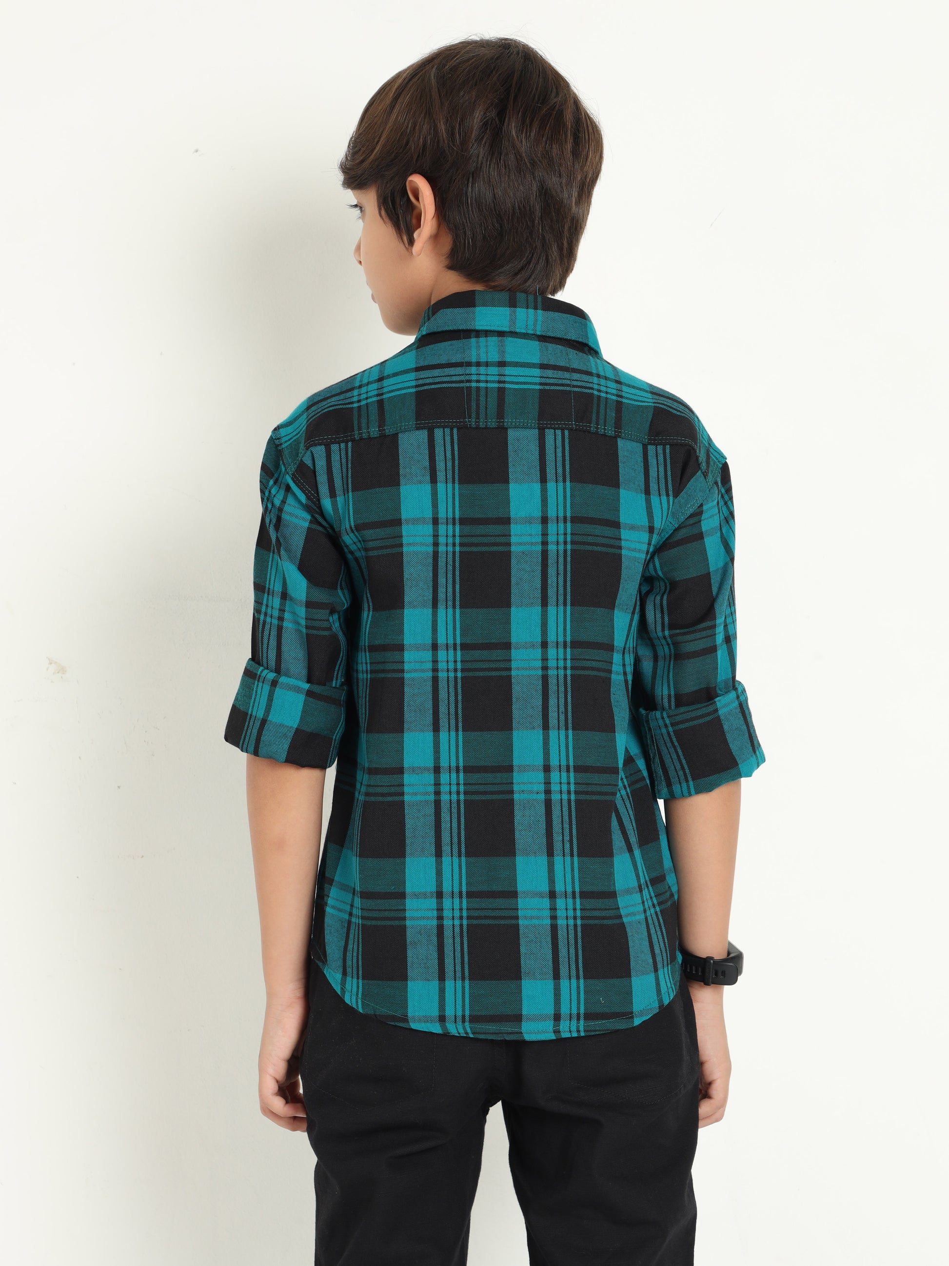 Cotton Blend Checks Wanted Boys Blue Shirt