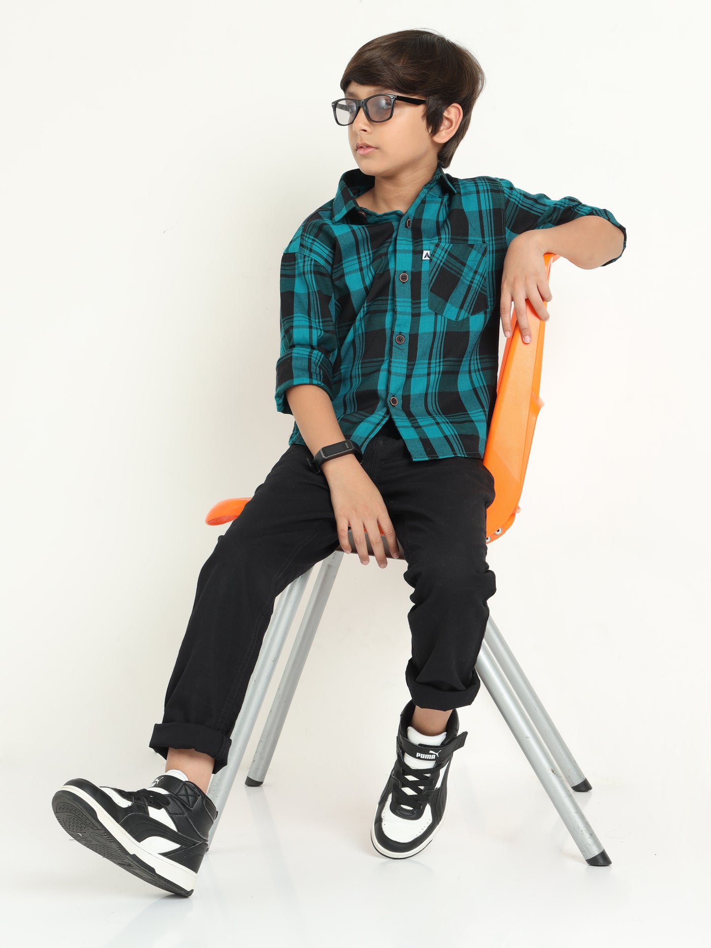 Cotton Blend Checks Wanted Boys Blue Shirt