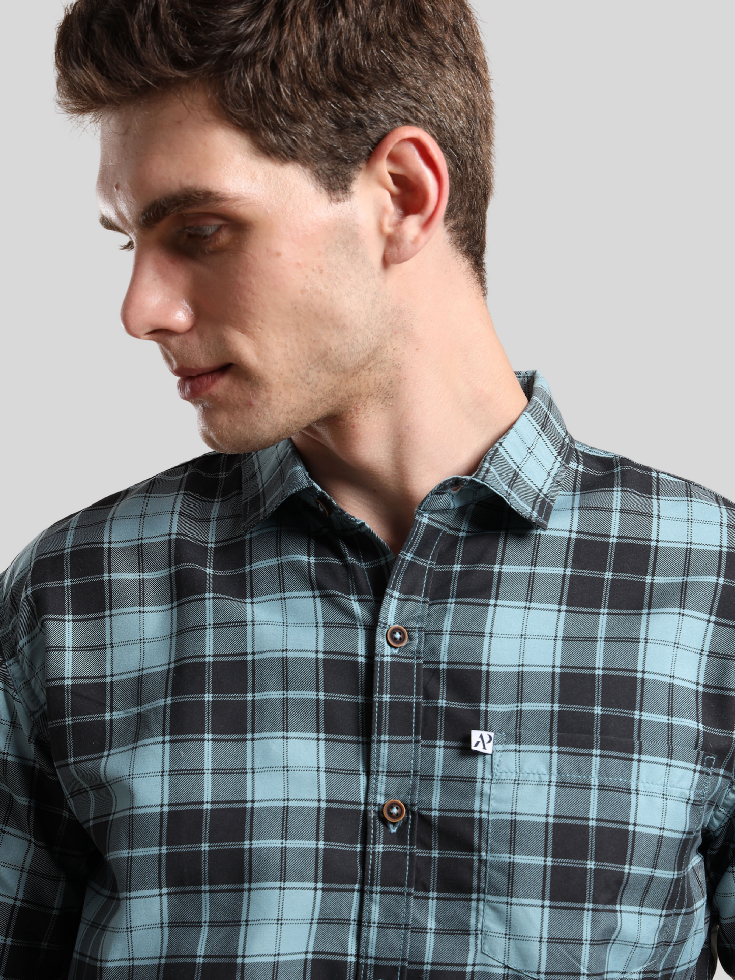 aqua blue checked shirt