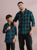 Tomtom blue cotton blend checks shirt father and son combo
