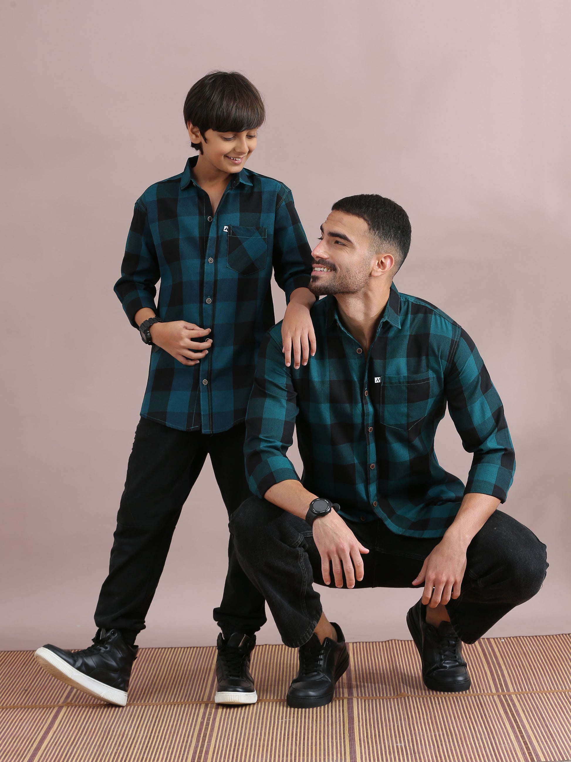 Tomtom Blue Checked Father Son Shirts Combo 