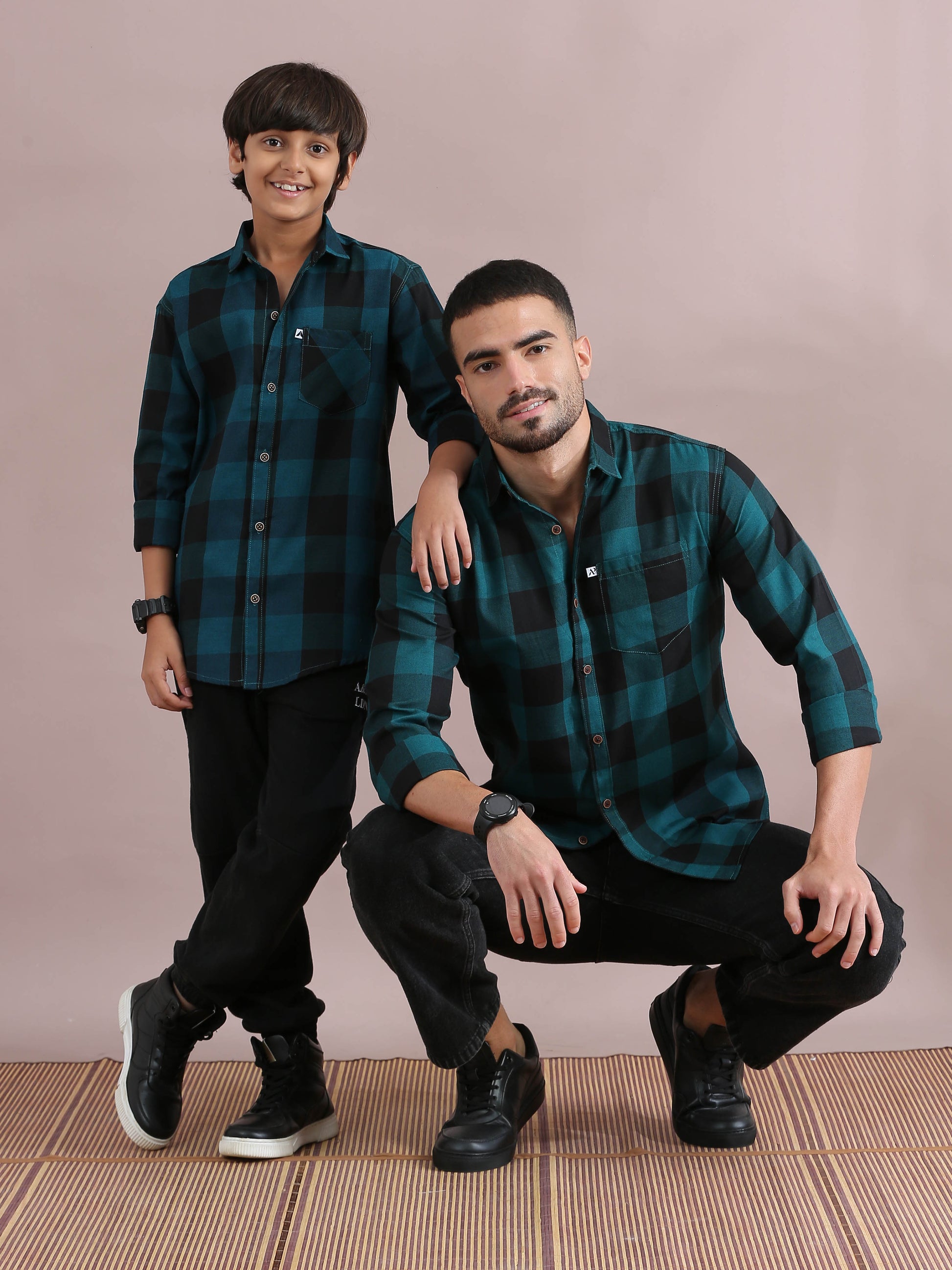 Tomtom Blue Checked Father Son Shirts Combo 