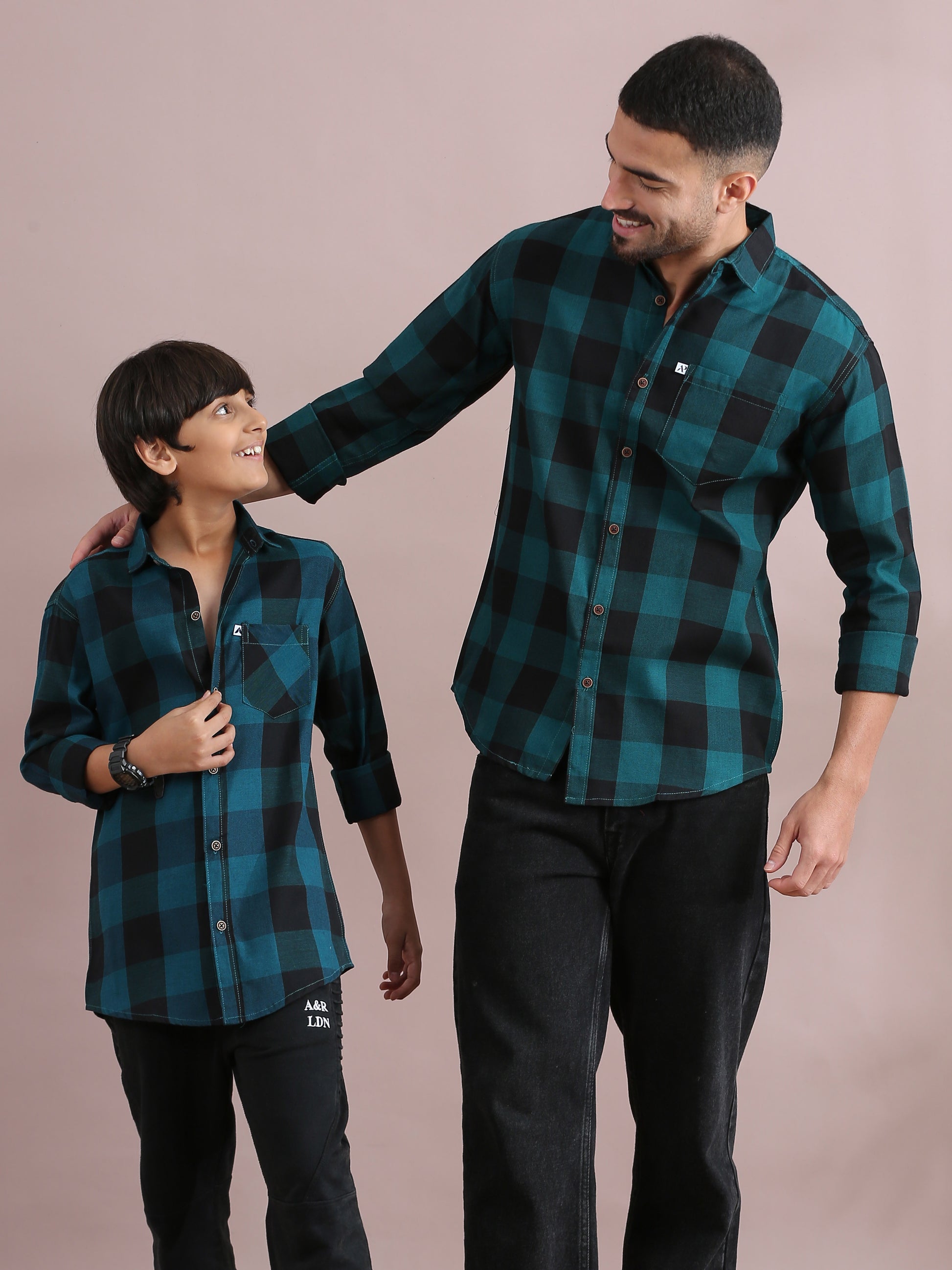 Tomtom Blue Checked Father Son Shirts Combo 