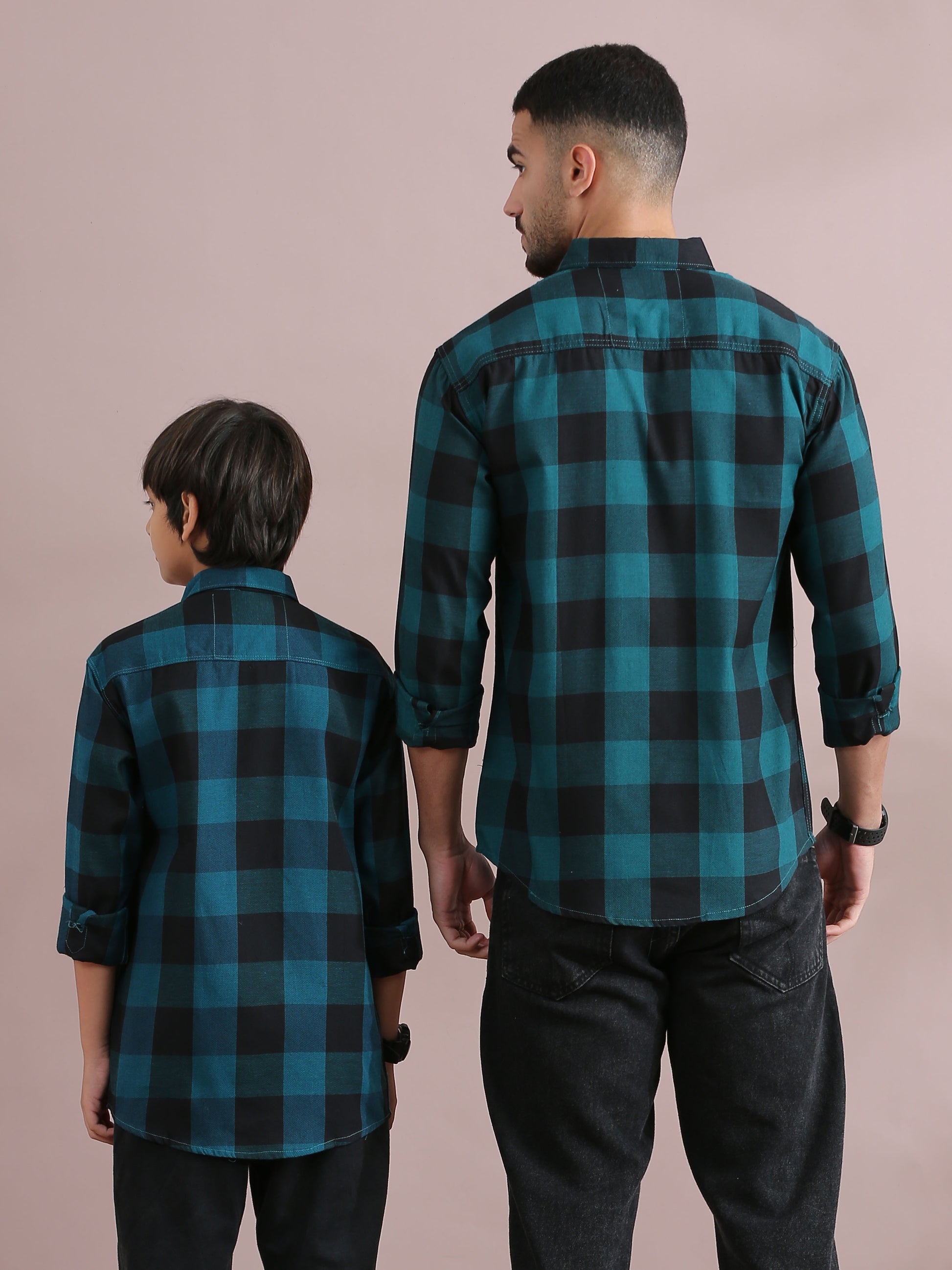 Tomtom Blue Checked Father Son Shirts Combo 