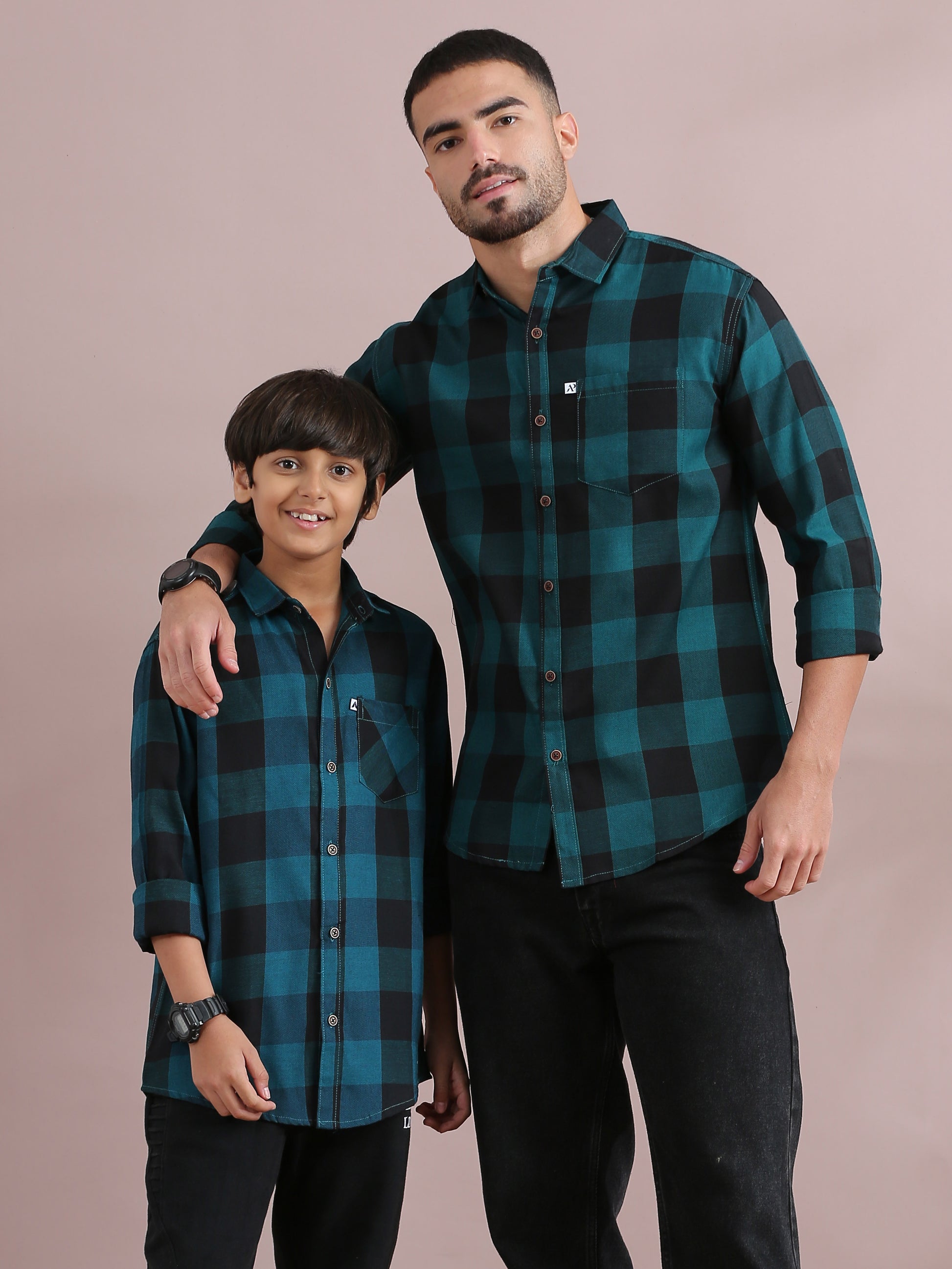 Tomtom Blue Checked Father Son Shirts Combo 