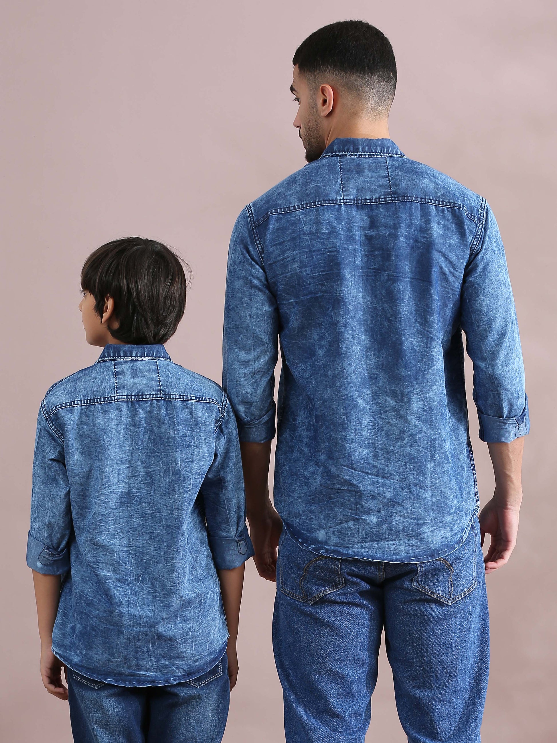 cloud wash Denim Blue Cool Dad And Son Shirts