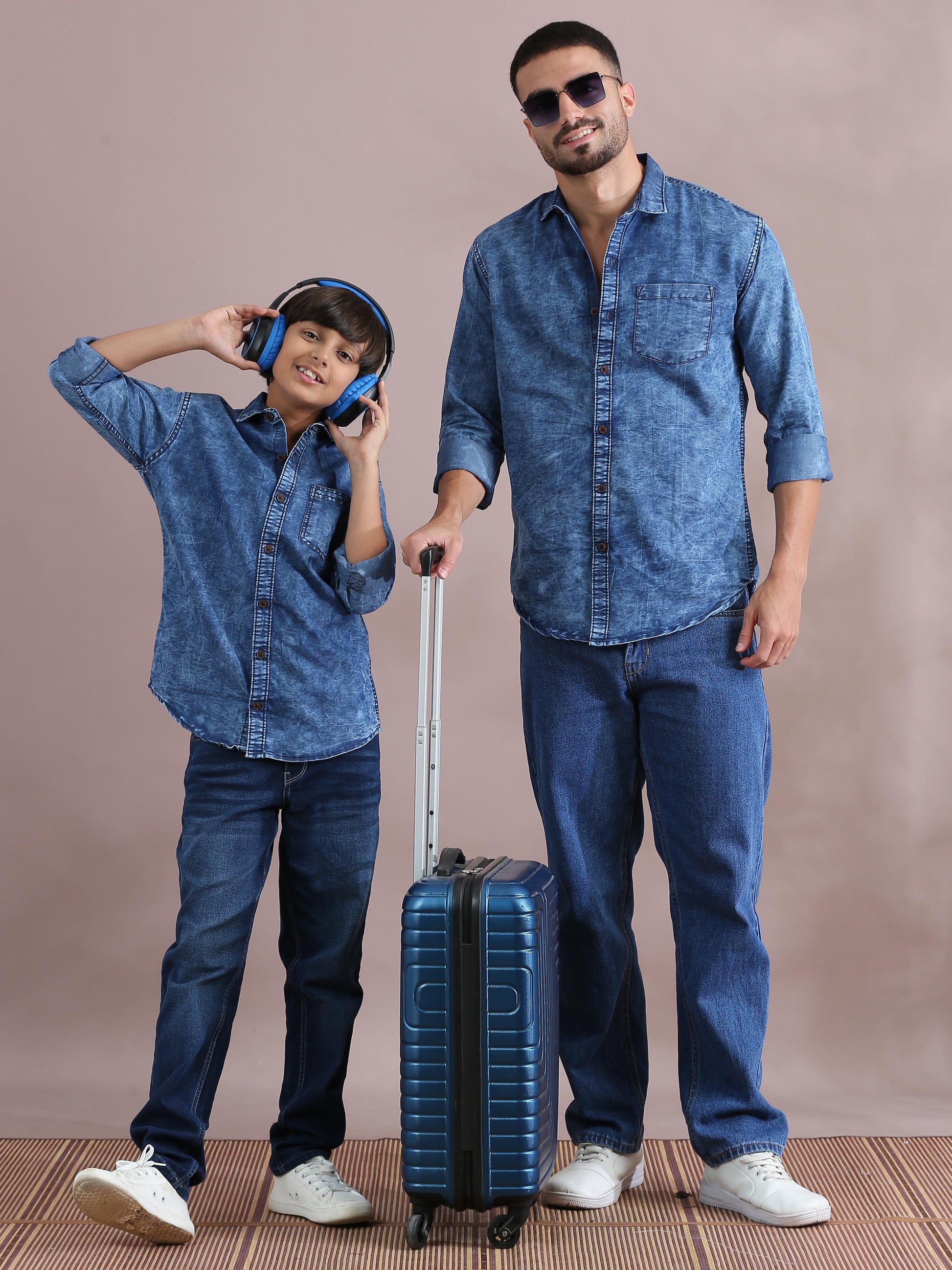 cloud wash Denim Blue Cool Dad And Son Shirts