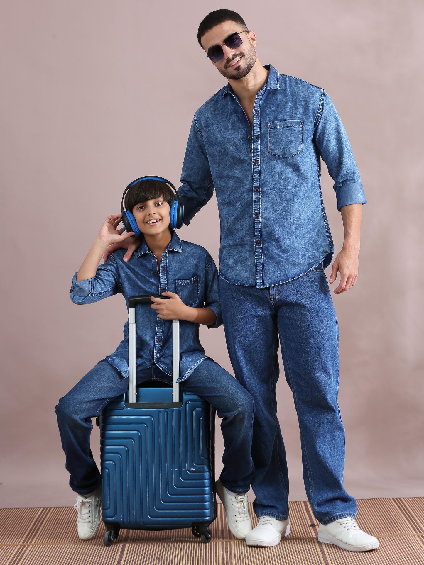 cloud wash Denim Blue Cool Dad And Son Shirts