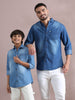 Shade single pocket cut away collor denim shirt father and son combo