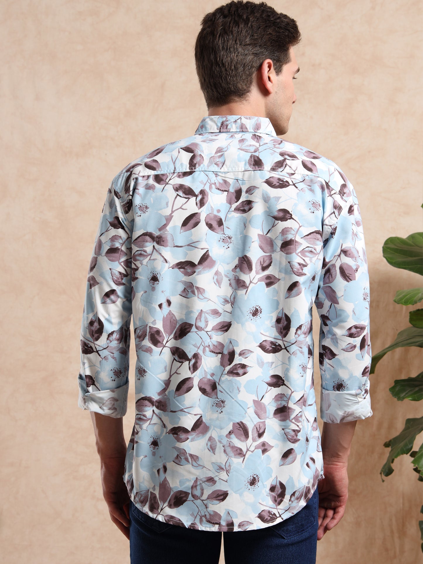 Men, Blue Floral Printed Casual Shirt