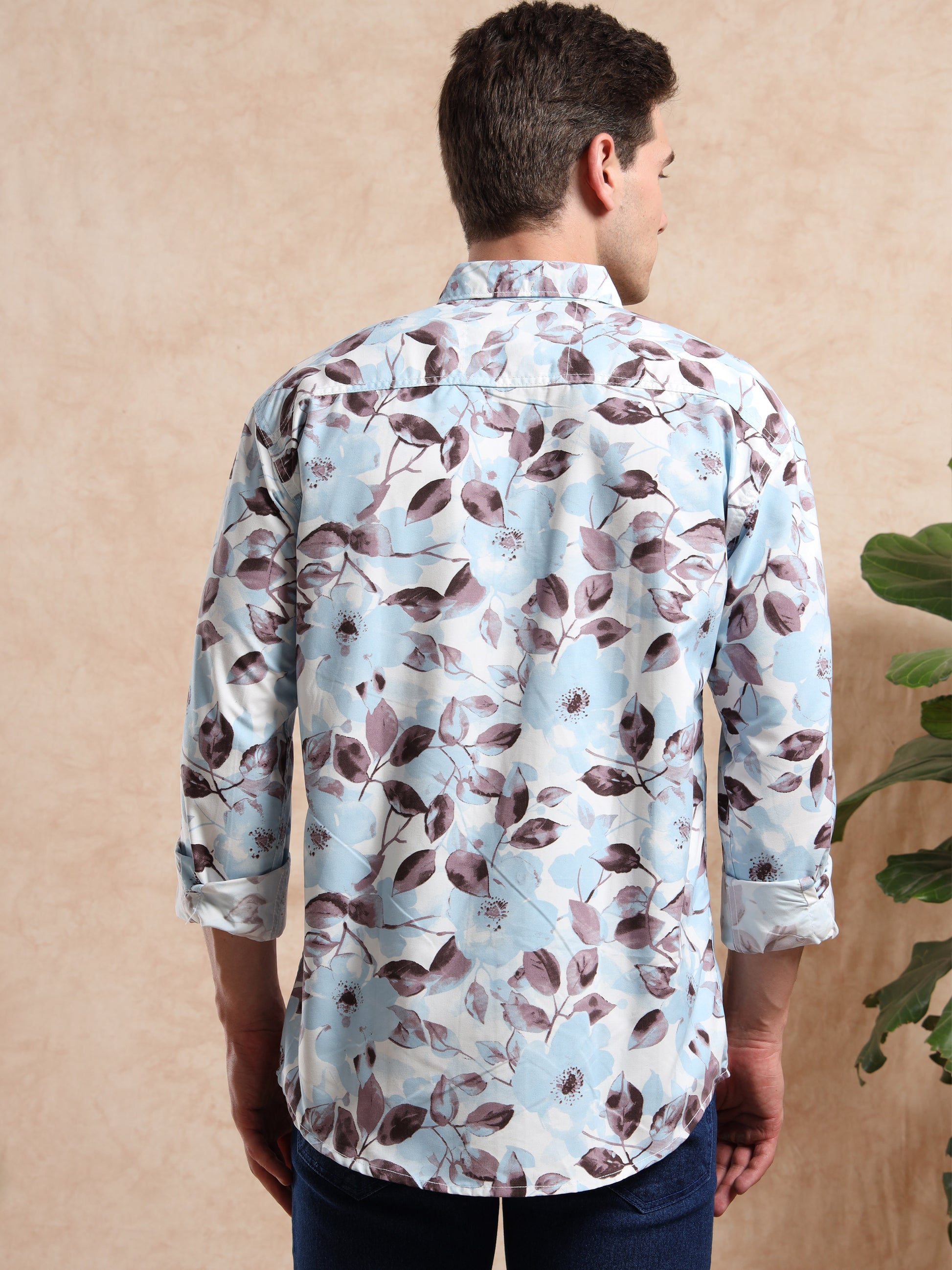 Men, Blue Floral Printed Casual Shirt